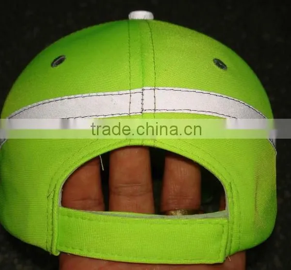 Custom 10x10 Cotton Plain Reflective Strip Fluorescent Yellow Baseball Cap photo-3