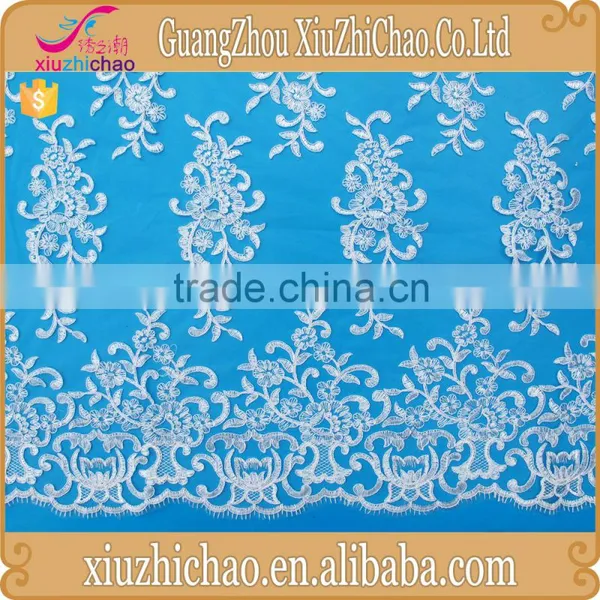 M0107 Bridal Dress Embroidered Ivory Cord Lace Fabric Wedding Dress Tulle Fabric photo-2