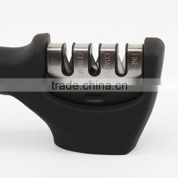 Knife Sharpener, 3-Stage Knife Sharpening System, Sharpens Metal and Ceramic Knives, Black photo-5