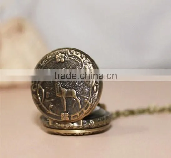Deer Watch Necklace Old Simple Round Antique Bronze Round Pocket Watch Necklace Pendant Deer Watch Necklace photo-4