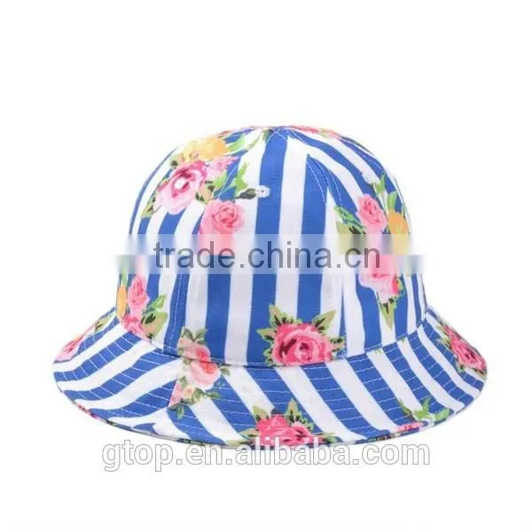 Fashion Bucket Hat Boonie Outdoor Cap Floral Print Striped photo-2