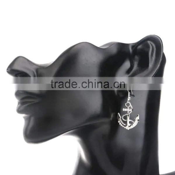 Long Earings 18k White Gold Plated Silver Color Austrian Crystal Rhinestone Dangle Anchor Earring photo-6