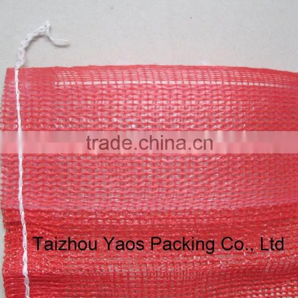 Red Perforated PP Leno Mesh Bag Plastic Plain Onions Bag Label Bag photo-2