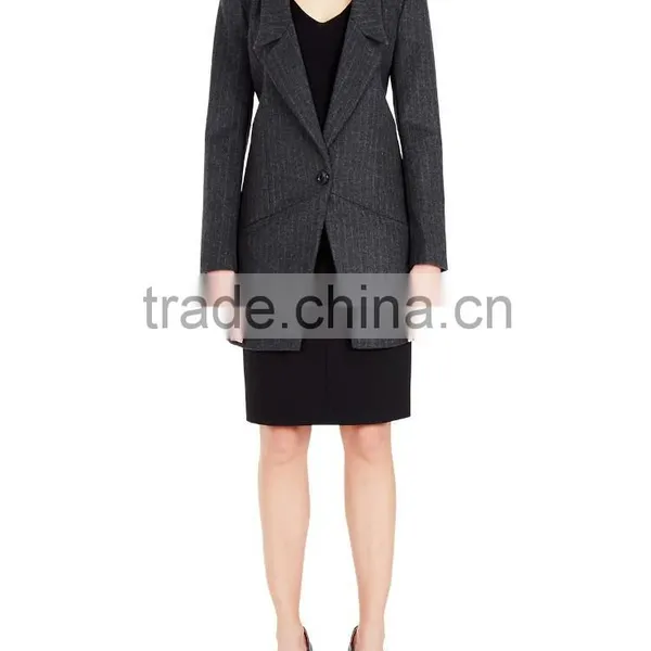 Womens Blazer Style Coat Pinstripe Wool Coat photo-2