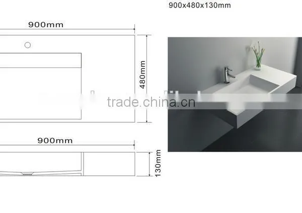 Modern Bathrooms Wash Basin for Hotel , Wall Hung Acrylic Solid Surface Wash Basin,Artificial Stone Washing Basin photo-2