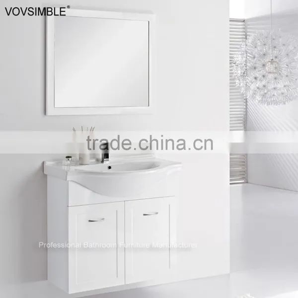 MDF Wall-hanging Bath Cabinet With Circular Mirror and Side Cabinet photo-6