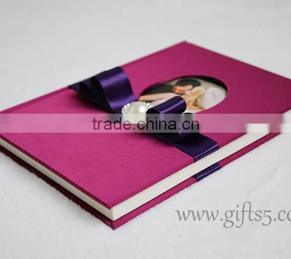 Luxury Silk Covor Wedding Guest Book With Ribbon photo-4