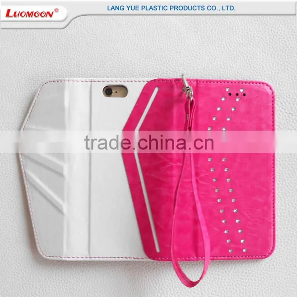 Pink and White PU Synthetic Leather Diamond Phone Case Cover for Samsung Galaxy photo-5