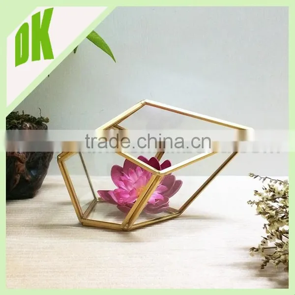A~~ Air Plant Holder Sculpture Terrarium: Big Diamond Shape Geometric Hanger Planter>< Air Plant Glass Geometric Terrarium Gold photo-2
