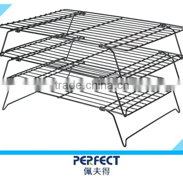 Non Stick 3 Tiers Iron Folding Oven Cooling Shelf Stackable Bread Display Rack photo-2