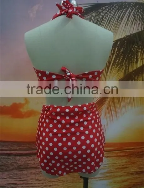 2016 Dot Print Halter High Waist Bikini For Mature Women photo-2