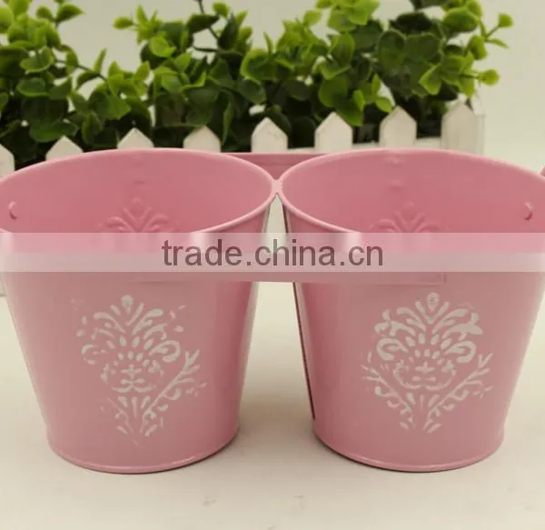 Connected Double Colourful Cartoon Style Metal Flower Bucket /planter/pot With Handle photo-3