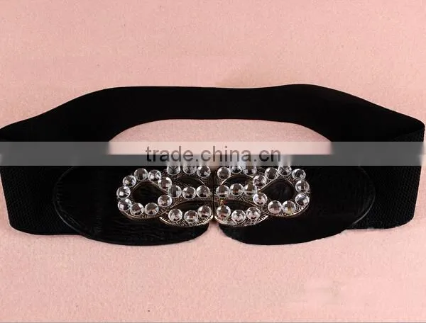 Fashion Rhinestone Paved S Flower Pattern Alloy Buckle Elastic Sex Women Lady Waist Belt photo-3