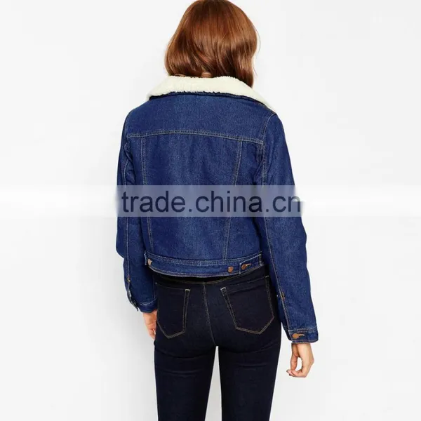 Thick Crop Top Warm Denim Jacket Woven Wool Fabric for Winter Overcoat photo-2