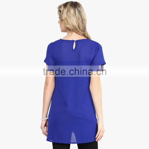 Blue Short Sleeve Tops Maternity Dresses for Office Lady photo-3