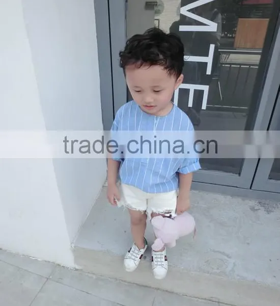 1-4 Years 2017 Wholesale Summer Cotton Short-Sleeves Stripe Kids Boys Shirts photo-4