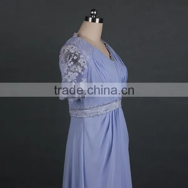 Lace Appliqued Purple Floor-Length Evening Dress photo-6