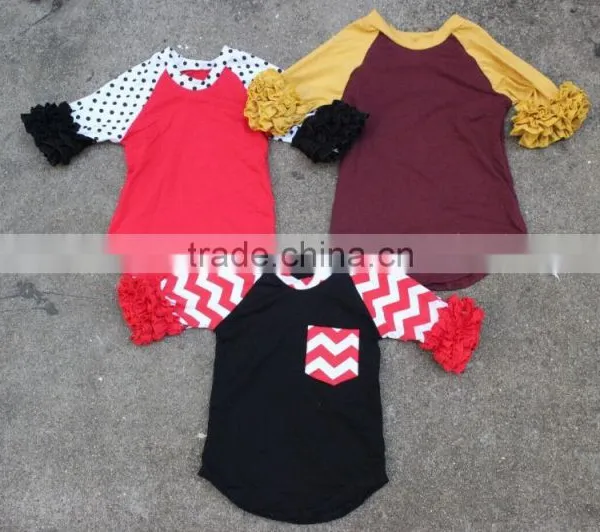 Pernickety Boutique Baby Girl Raglan Shirt Ruffle Long and the 3/4 Sleeve Wholesale 2016 Winter Shirt Children Girls Top photo-3