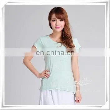 Ladies' Bamboo Pocket T-shirt Asymmetry Design Longer Back Short Front photo-5