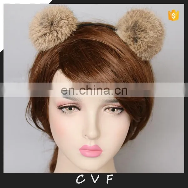 High Quality Fur Accessory Hand Made Real Fur Pompom Hair Bands for Girl