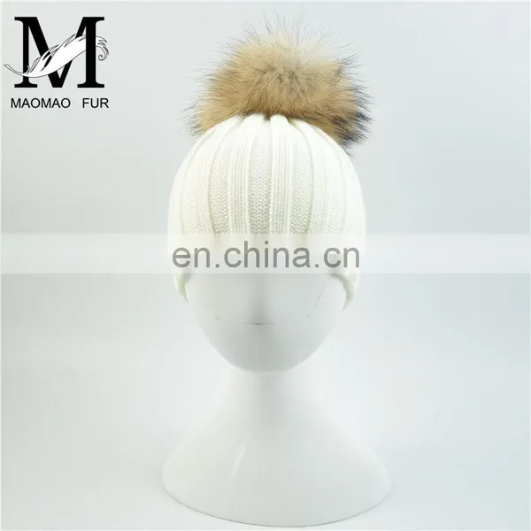 Wholesale New Fashion Hat With Raccoon Fur Ball Hand Knitted Baby Hat photo-2