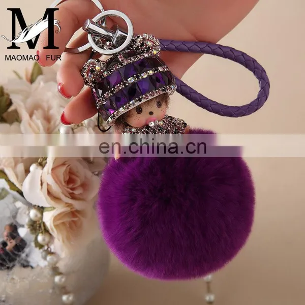 Fashion Cute Fur Accessory Real Rabbit Fur Monchhichi Keychain photo-2
