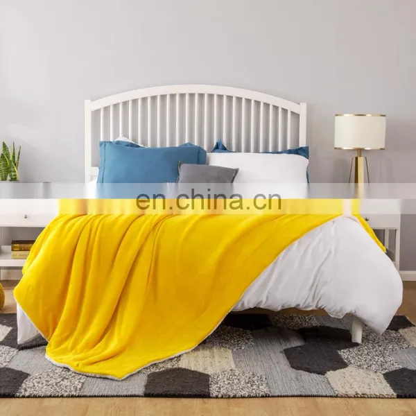 Amazon Luxury Custom OEM Yellow Fleece Throw Sherpa Blanket For Travel photo-2