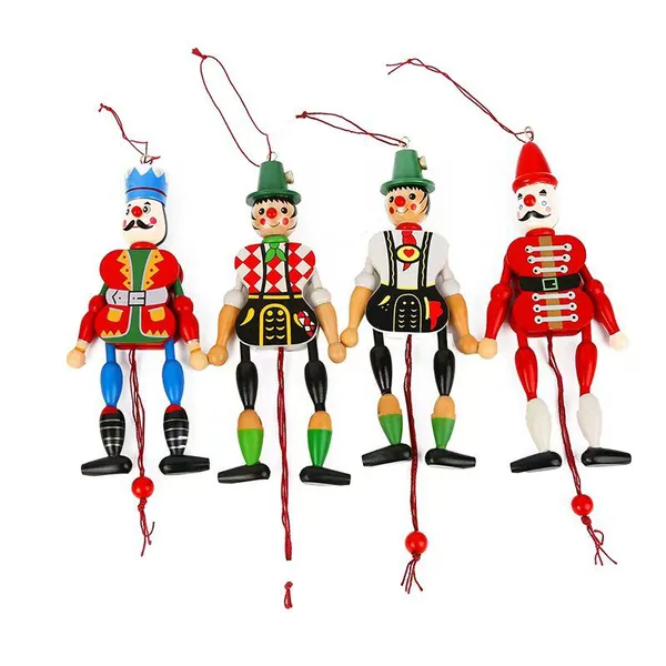 Handcrafted Wooden Marionette Pull String Puppet Figurine, Vintage Hand Painted Wooden String Doll Craft Decor for Window Table Home Decoration