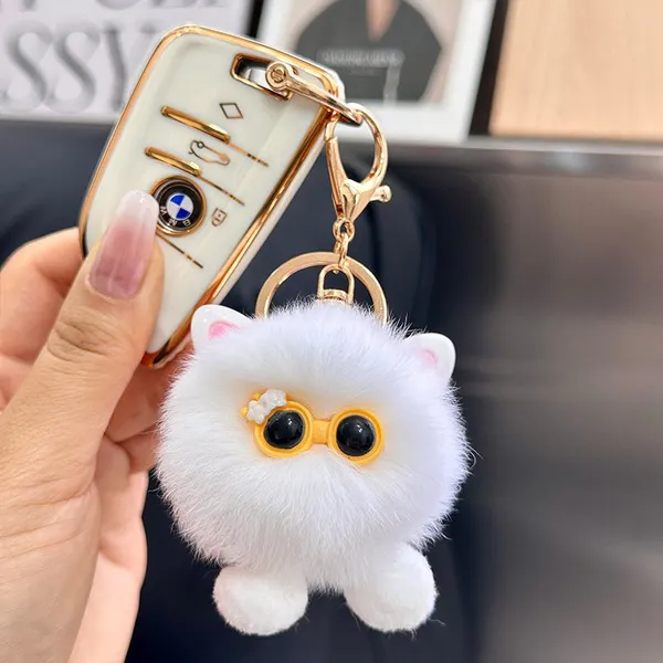 Kawaii White Kitten Plush Bag CharmFur Keychain photo-4