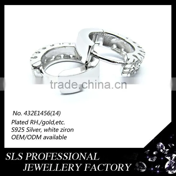 2015 New Design Sterling Silver Hoop CZ Earrings White Gold Plated Stud Earrings for Girls SLS Jewelry photo-4