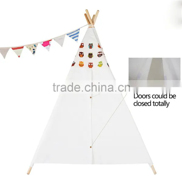 Playhouse-Printed Owl-Preassemble Teepee Canopy Canvas Tent For Kids Cotton One Person Canvas Tent photo-3
