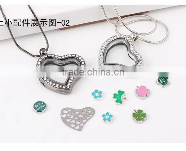 Crystal Rhinestone Heart Shaped Floating Charm Locket Pendant Without Chain photo-2