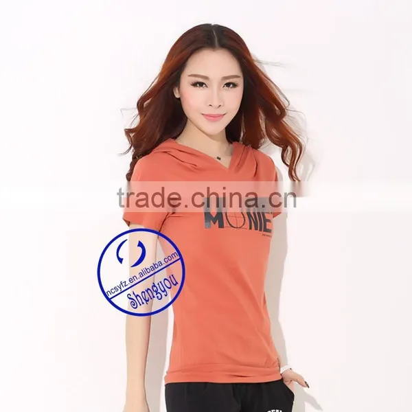 100 Cotton Custom Printed Women Short Sleeve Sweatshirt Hoodies With Hood photo-3