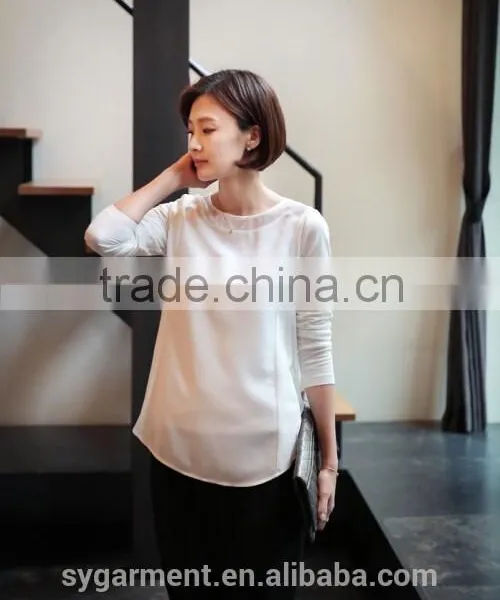 2015 Latest Women's Long Sleeve White Chiffon Blouse Ladies Fancy Tops