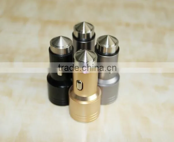 Aluminum Mini Micro Dual USB Car Charger Escape Equipment Metal Safety Hammer Shape Nipple Car Charger For Mobile Devices photo-3