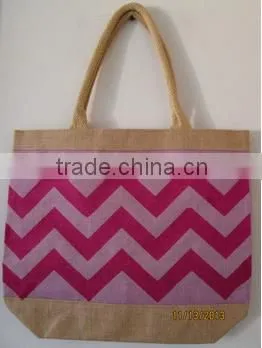 Pink & Orange Color 2016 Chevron Jute Shopping Bag