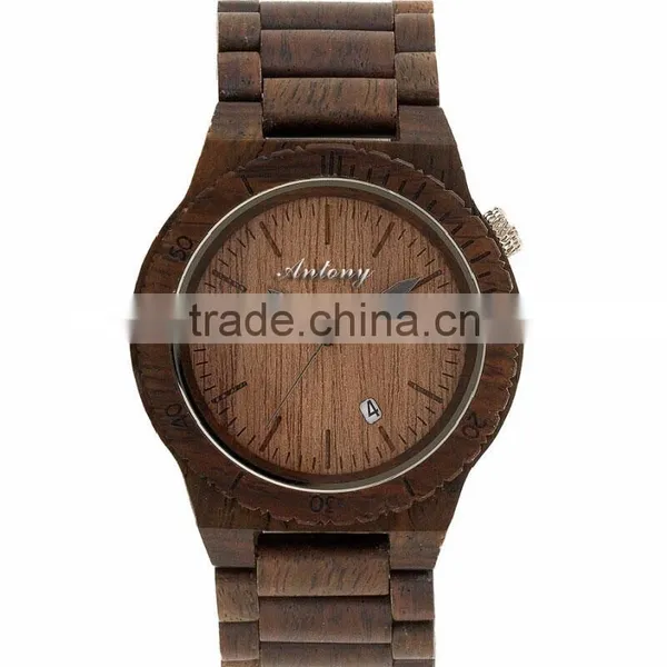 Wooden Watches Ebony Case Even Strap Japan Movement With Calendar photo-2