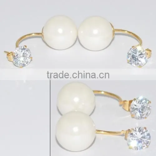 Fashion Stainless Steel Pearl Earring With Diamond Jewellery photo-3