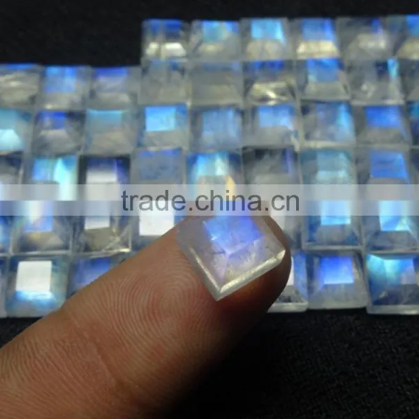 Rainbow Moonstone 8x8 mm Square Shape Blue Flashy Faceted Rainbow Moonstone Gemstone photo-4