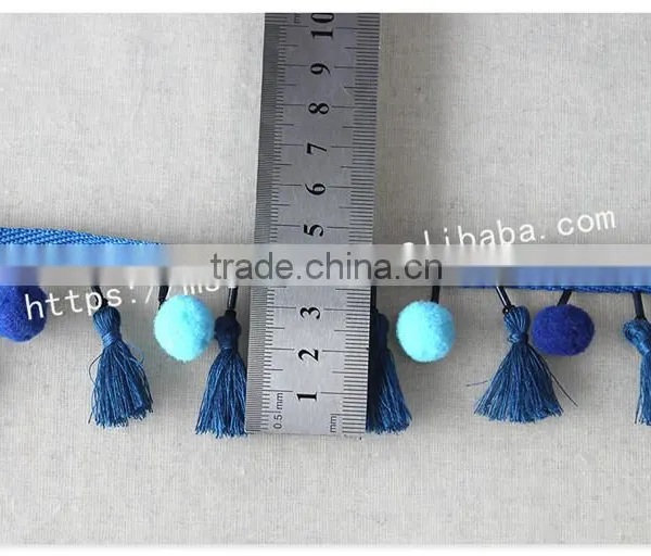 Newest Design Handmade 4.5cm Width Beaded Pompom Fringe Wholesales photo-6