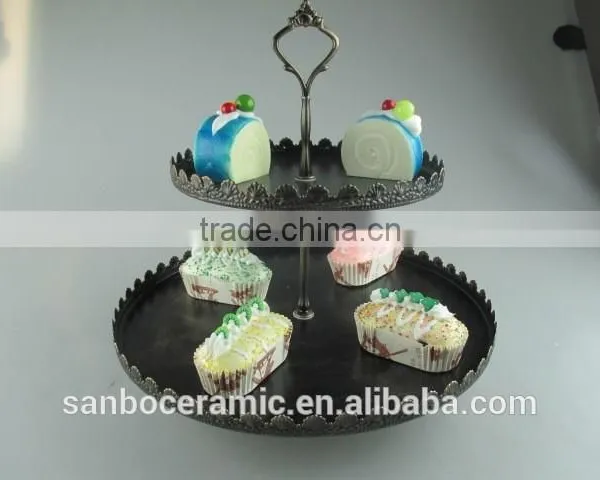 Factory Direct Price Two Tier Crystal Cake Stand Round Shape Metal Cake Stand photo-3