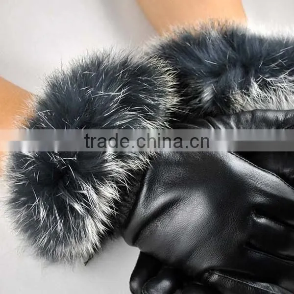 Women's Leather Gloves Autumn Winter Warm Rabbit Fur Gloves Sheepskin Mittens photo-6