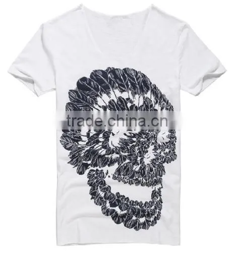 2016 Men Deep V Neck Summer Cotton Skull Print Slim T Shirt photo-5