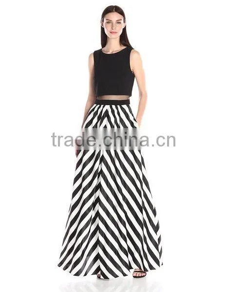 2016 Hot Sales Two Piece Design Maxi Dress Black/white New Style Dress LC6042-A photo-2