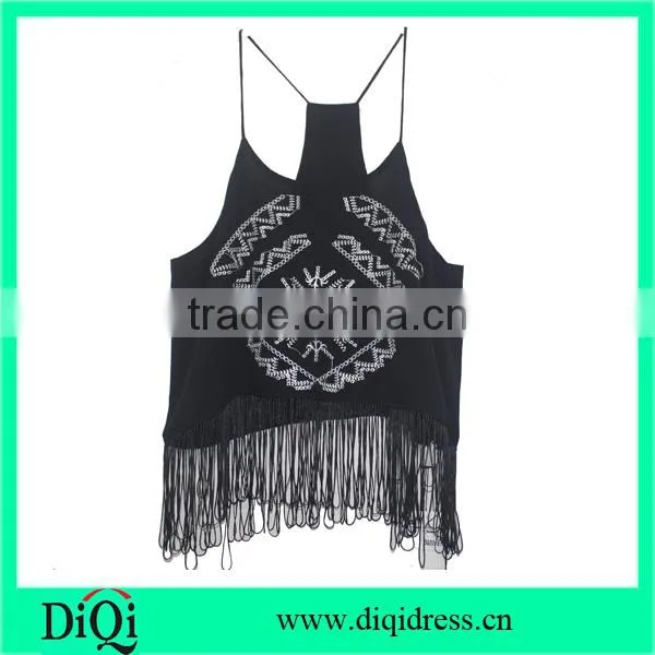 Fashion Girl Wholesale Tank Tops Crop Tops With Embroidery and Fringe