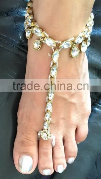 GOLD Crystal Toe Ring ANKLET PAYAL Foot Bracelet Barefoot Sandal photo-2