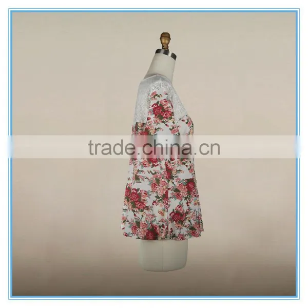 Wholesale Ladies Floral Picture Printed Design Lace Blouse With Embroidery photo-3