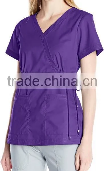 Customed Plain Blank Multi-Colors Easy-Fit Nursing Scrubs Tops With Adjustable Side Tie photo-2
