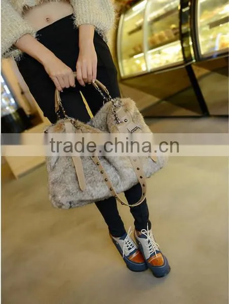 Fashion Simple Casual Style Solid Fur Chain Women Handbags photo-3