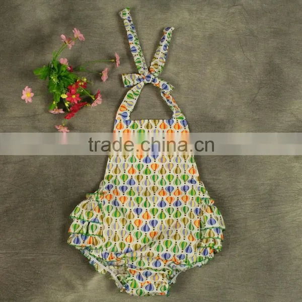 Cotton Foral Prints Frill Backless Infant Girl Rompers photo-4